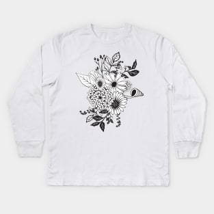 Wonderful flowers in black and white Kids Long Sleeve T-Shirt